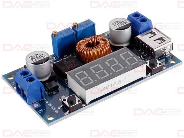 CANADUINO DC-DC Buck Converter – 75W 5A Adjustable, 1.25-36V Output, LED Display, XL4015, Up To 96% Efficiency